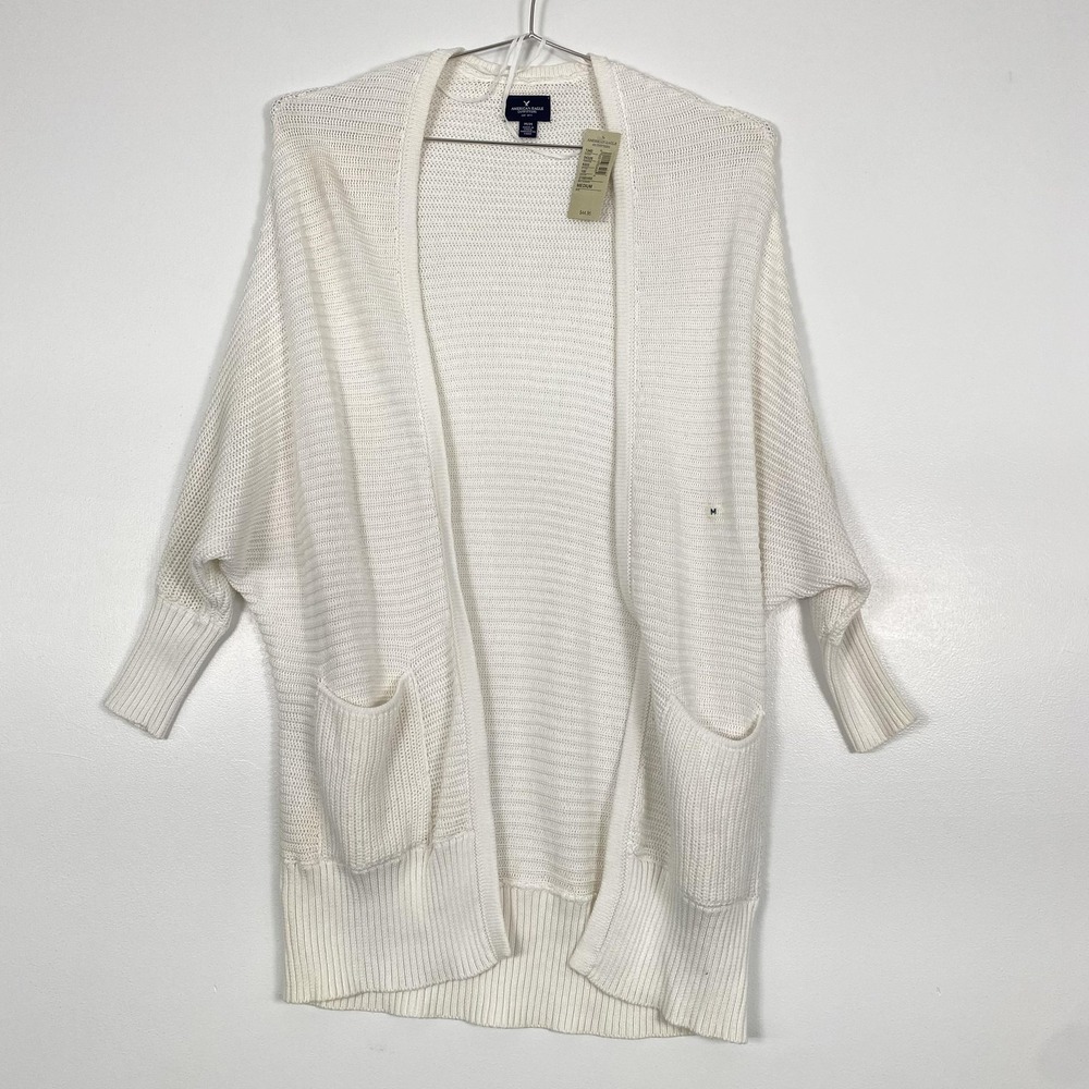 NWT American Eagle Outfitters Cardigan Sweater Womens Medium White Open Knit